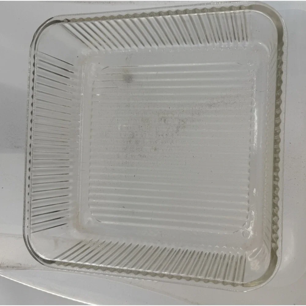 Vintage Clear Glass Square Baking Casserole Serving Dish Ribbed 8.25 Inch